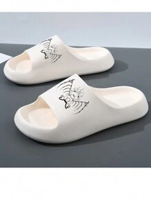 1 Pair Men's Bear Pattern EVA Slippers, Comfortable Anti-Slip, Personalized Laser Customized Text, Indoor/Outdoor Shower Flip Flops, Suitable For All Seasons - White - View 3