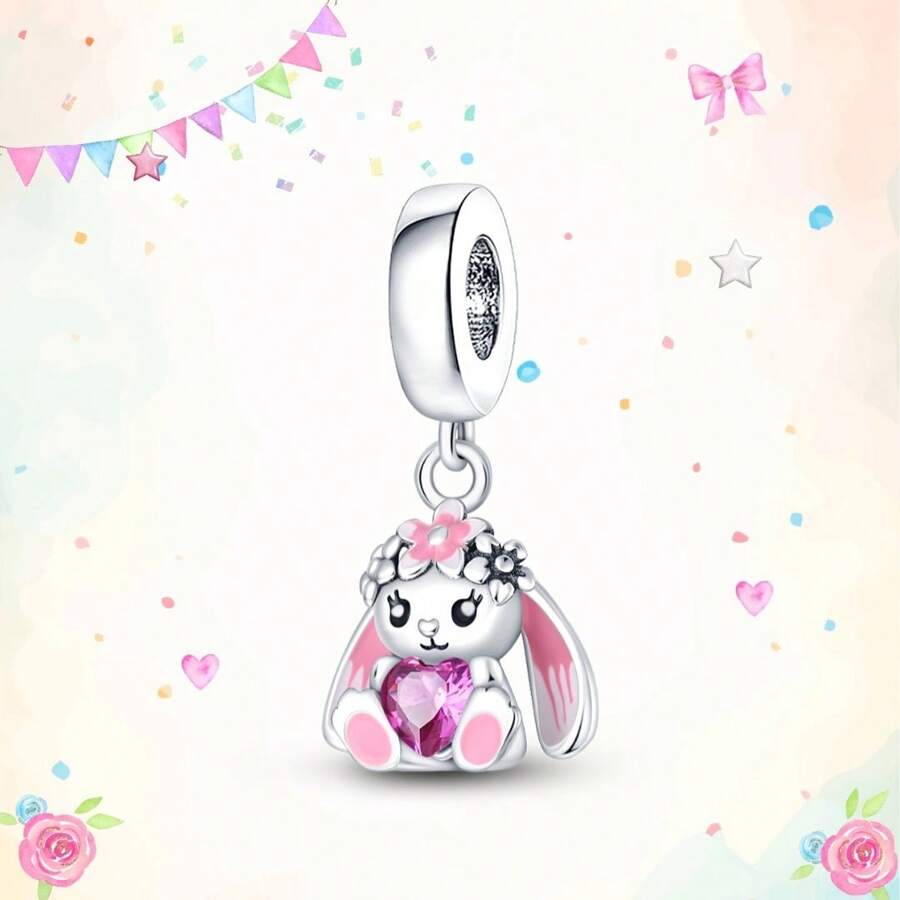 1 件可爱兔子动物饰品兔子饰品复活节珠宝茶杯兔子饰品女士手链 DIY 珠宝制作饰品女士时尚珠宝饰品节日礼物 - 銀色 - 查看 1