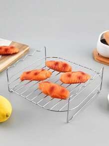 1PC Air Fryer Rack, Grill, Stainless Steel Layer Rack Air Fryer Accessories, Multi-Purpose Double Rack With Skewer Round Cooking Rack Toast Rack, Stackable Metal Stand, Stainless Steel Double Layer Air Fryer Rack, Increase The Available Space In The Deep Fryer, Easily Cook A Variety Of Foods, Provide Better 360-Degree Heat Circulation, Make Food More Evenly And Fully Heated. Delicious Cooking Crisps Out Without Burning