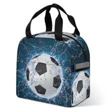 Prânz izolat pentru băieți și fete, geantă de fotbal complet imprimată pentru școală, călătorie, birou, picnic, drumeții, plajă, portabil, impermeabil, rezistent la scurgeri, se potrivește cu majoritatea cutiilor bento pentru prânz