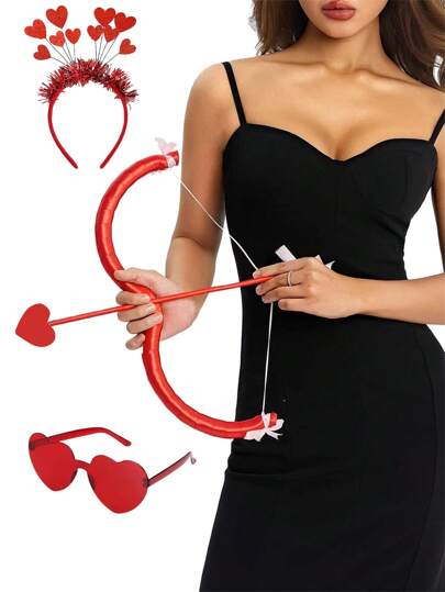 4 Stücke Bestes Geschenk zu Weihnachten & Valentinstag - Herz Haarband, Herz Brillenetui, Amors Bogen, Überraschung für Freunde, geeignet für Maskenball, Party, Fotoshooting