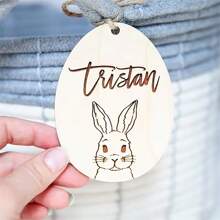 个性化定制名字兔子复活节快乐派对寻蛋游戏派对篮子桶袋木制名牌装饰家庭朋友邻居儿子女儿礼物标志 - 彩色 - 查看 4