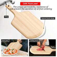 Gyreuni 4 PCS Rectangle Pizza Stone Set, 15" Large Pizza Stone For Oven And Grill With Pizza Peel(OAK), Pizza Cutter & 10pcs Cooking Paper For Free, Baking Stone For Pizza, Bread,BBQ - White - View 4