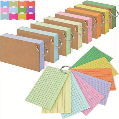 Index Cards, 3PCS/150 Sheets Random Colored Flash Cards With Rings And Stickers, 3x5 Inches Note Cards, Lined Notecards Ruled Study Card Flashcards For Studying, Learning, School, College Supplies, Memory