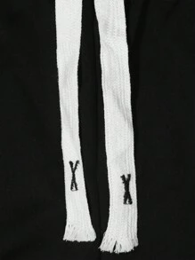 男士宽松直筒休闲裤，侧条纹和抽绳腰带，秋季 - 黑色 - 查看 5