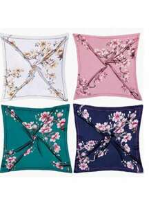 TOP Lenço de Cetim multiuso 90x90 Cropped Bandana Turbante Floral - Azul Marinho - Visão 4