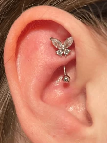 1PC Stainless Steel Butterfly Rook Piercing Cz Flower Eyebrow Navel Ring Flower Cuved Barbell Ear Tragus Cartilage Earrings Piercing