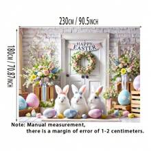 Fondo de fotografía con temática de Pascua, colores suaves con conejos, huevos de Pascua y arreglos florales, de fibra de poliéster - Decoración de banner de Feliz Pascua, fondo de fotografía, decoración de banner, accesorios y suministros - Multicolor - Ver 2