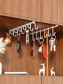 1/2 Pieces/Multifunctional Cabinet Cup Holder With 6/ 12 Hooks Kitchen Iron Organiser, Cabinet Row Of Hooks Organiser, Multifunctional Shelf For Storage, Cutlery, Headphones, Towels, Clothes: Suitable For Kitchen, Cabinet, Bedroom, Bathroom And Office Storage