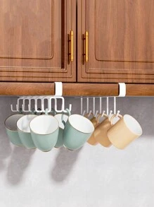 1/2 Pieces/Multifunctional Cabinet Cup Holder With 6/ 12 Hooks Kitchen Iron Organiser, Cabinet Row Of Hooks Organiser, Multifunctional Shelf For Storage, Cutlery, Headphones, Towels, Clothes: Suitable For Kitchen, Cabinet, Bedroom, Bathroom And Office Storage