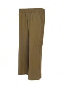 Solid Color Loose Casual Wide Leg Nine Minute Pants Women - xanh quân đội - Xem 4