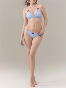 The Women's Summer Bikini Set Features A Top With A Lace Up Collar, Tie Up, Bottom Collar, Backless, And Belly Button Design. Lightweight And Soft, Skin Friendly And Breathable. Suitable For Swimming, Surfing, Beach, Tropical, Honeymoon, Sports, Vacation, Pool Parties, Etc. - 藍色 - 查看 7