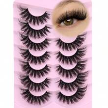 7 对蓬松水貂睫毛，猫眼外观，18 毫米长，浓密，8D 丰盈假睫毛