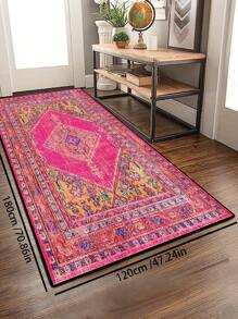 1pc Vintage Distressed Persian Style Rug, Red Bohemian Moroccan Comfortable Polyester, Pink Rug Rectangular Easy Care Washable Area Carpet, Suitable For Living Room, Hallway, Bedside, Sitting Room, Bedroom, Home Decor - Multicolor - View 26