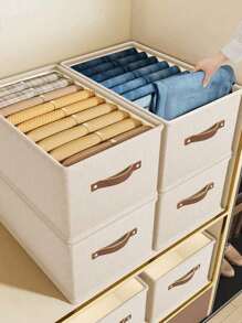 1/4件米色牛津布可折疊抽屜式衣物收納盒，適用於衣櫥、牛仔褲與毛衣收納，無層收納盒 - 米色 - 查看 5
