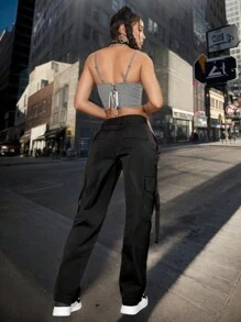 Flap Pocket Side Cargo Trousers - Black - View 5