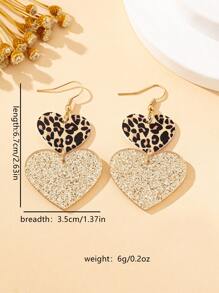 1 Pair Women's Dangling Earrings, Exaggerated Leopard Acrylic Heart-Shaped Nightclub Party Style Earrings, Suitable For Daily Wear - Two Heart-shaped Resin Earrings - View 7