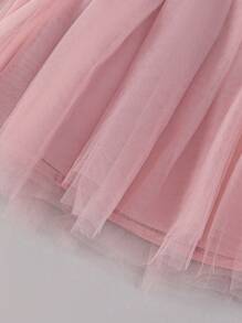 Baby Girl Elegant Pink Lace Contrast Mesh Party Dress, Suitable For 1 Month, 1 Year Old Birthday, Special Occasion - Dusty Pink - View 6