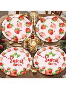 Strawberry Themed Supplies For Girls Sweet Birthday Party Decorations Berry First Disposable Tableware Set Plates Napkins Cups And Forks Knives