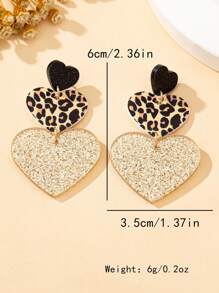 1 Pair Women's Acrylic Leopard Print Heart Shaped Dangle Earrings, Exaggerated Design Suitable For Nightclub Party And Daily Wear Valentines,Mom,Mother,Mother's Day,Gift - Multicolor - View 7