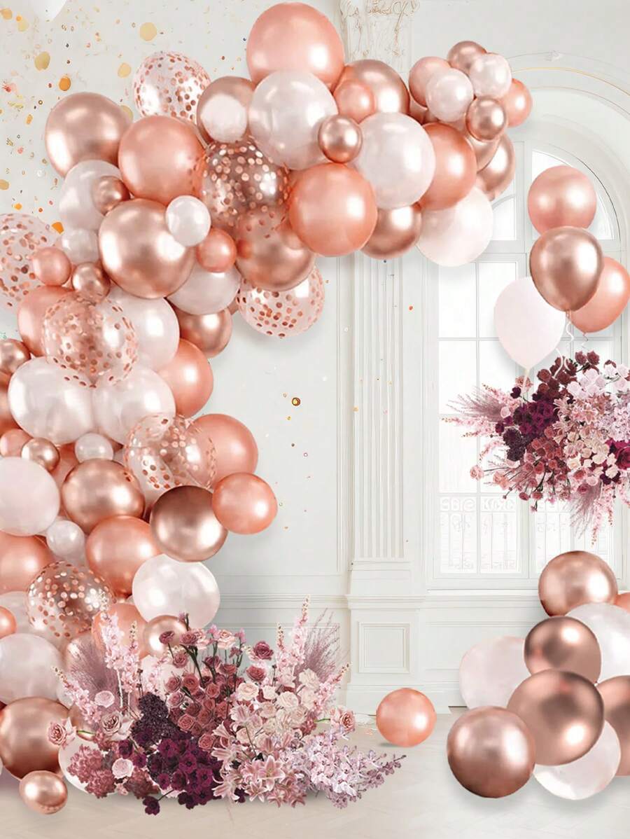 105pcs Rose Gold Ivory Confetti Latex Balloons, Perfect For Birthday Party Decorations, Birthday Gift Party Favor, Wedding Decor Babe Shower Decor, Home Decor, Room Decor, Wall Background Photography Background Party Decoration,Decorative Balloon Arch Kit