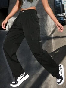 Flap Pocket Side Cargo Trousers - Black - View 3