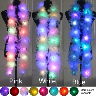 1 件 2 码人造羽毛 Chandelle 围巾 LED 彩色图案天然火鸡蓬松羽毛围巾充满活力的茶会狂欢节生日派对婚礼装饰照相亭服装道具舞蹈装扮 DIY 工艺品，万圣节