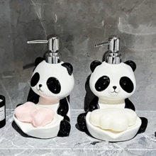 Creative Panda Design 2-In-1 Lotion Dispenser Bottle, Dual Use Soap Box, Shampoo & Body Wash, Hand Wash Ceramic Pump Bottle - Black and White - View 4