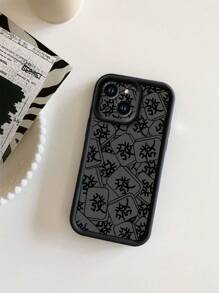 Chinese New Year 1pc Mahjong Tile Pattern Thick Anti-Fall Sandblasting Phone Case Compatible With Apple / / / Redmi / Infinix / Vivo - Black - View 1