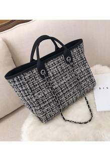 Bolso de mujer personalizable con bordado de nombre, estilo coreano popular - Bolso de cubo con cadena a contraste de cuadros sencillo, bolso de hombro y bolso cruzado para señoras