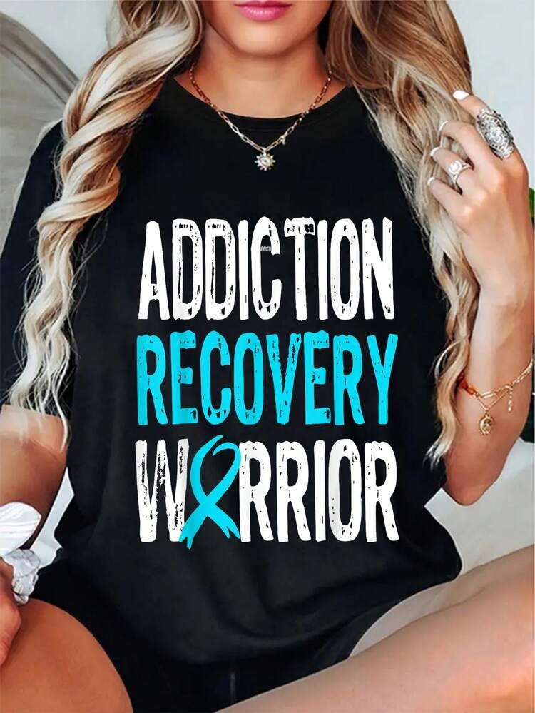 Recovery Addiction Alcoholic Addict Sobriety 12 Step T-Shirt Cotton Shirt - 黑色 - 查看 1