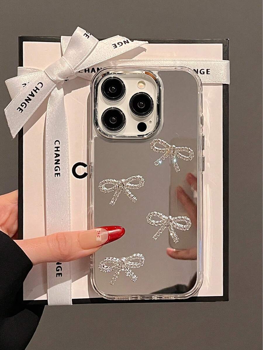 奢华水晶樱桃镜面保护壳，兼容 17 Pro Max、17 Pro、17 Air、17、16、15、14、13、12、11 Pro Max，镜头保护防震后盖 - 蝴蝶結 - 查看 1