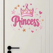1 pieza Adhesivo de pared con nombre de princesa personalizable, arte decorativo con corona rosa con brillo, calcomanía de puerta de dibujos animados autoadhesiva, adecuada para dormitorio de niña, superficie lisa, decoración de pared de un solo uso, regalo personalizado para el hogar, regalo de cumpleaños personalizado, regalo conmemorativo personalizado