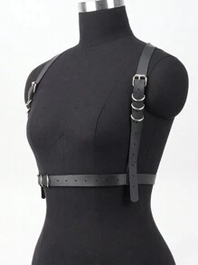 Adjustable Black PU Leather Chest Harness, Handmade Gothic Style Chest Harness With Buckle, Fashion Statement Accessory, Steampunk Clothing Accessory - Black - View 8