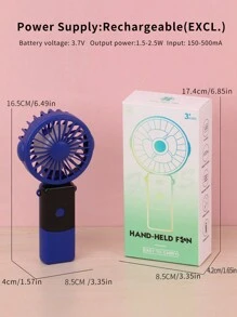 AOYI 1 pieza Ventilador portátil y plegable recargable de 500mAh con 5 velocidades ajustables, pantalla digital, indicador de nivel de batería y cable de carga USB - Multicolor - Ver 10