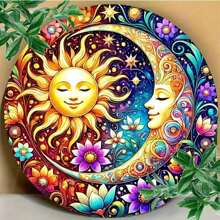 1pc Vintage Round Metal Sign With Bright Sun And Moon Flower Design, Waterproof And Durable, Suitable For Home, Restaurant, Bar, Cafe, Garage - 7.8 X 7.8 Inches, Metal Wall Art Decor, Decorative Plaque, Great For Room Decoration, Random Hole Positions