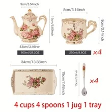 Elfenbensrosa ros kaffemugg vintageblomma keramisk teservis, perfekt för köket, tebjudningspresenter, presentidéer för samling tillbaka till skolan