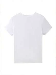 心形与标语印花时尚女士休闲牛奶丝短袖上衣夏季 - 白色 - 查看 2