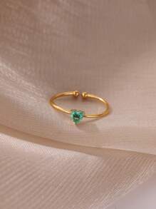 1 pieza Anillos de mujer con corazón delicado, anillo abierto de acero inoxidable diminuto con imitación de circonita, joyería de moda para damas, regalo de cumpleaños, regalos del Día de San Valentín