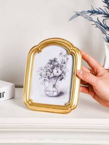 1pc Resin Material Gold, Silver, Brown Curved Frame Desktop Photo Frame Decor, Multi-Color Optional, Simple Home Bedroom Office Desktop Photo Display Gifts Birthday Graduation - Multicolor - View 7