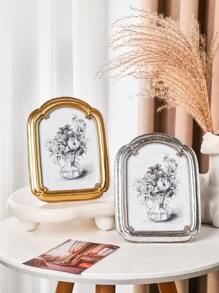 1pc Resin Material Gold, Silver, Brown Curved Frame Desktop Photo Frame Decor, Multi-Color Optional, Simple Home Bedroom Office Desktop Photo Display Gifts Birthday Graduation - Multicolor - View 4