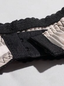 女士性感内衣胸罩网眼镂空夜店狂野舞台表演服装 3 件套 - 卡其色 - 查看 7