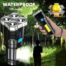 1pc Staaricc USB Rechargeable LED Flashlight With COB Side Light, 4 Powerful Modes For Camping & Outdoor Activities, Bright, , Convenient
