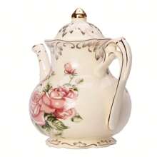 Elfenbensrosa ros kaffemugg vintageblomma keramisk teservis, perfekt för köket, tebjudningspresenter, presentidéer för samling tillbaka till skolan