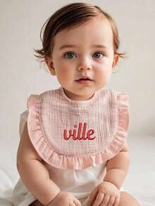 1pc Custom Embroidered Name Baby Bibs, Personalized Bibs For Baby Girl, Customized Muslin Baby Bibs, Custom Ruffle Bib, Customizable Baby Bibs For Drooling And Teething - Style a - View 4