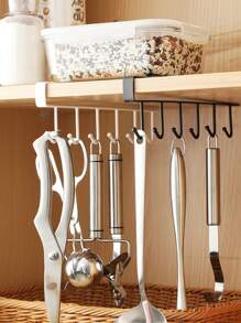 1/2 Pieces/Multifunctional Cabinet Cup Holder With 6/ 12 Hooks Kitchen Iron Organiser, Cabinet Row Of Hooks Organiser, Multifunctional Shelf For Storage, Cutlery, Headphones, Towels, Clothes: Suitable For Kitchen, Cabinet, Bedroom, Bathroom And Office Storage