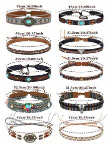 10 piezas de bandas para sombreros de vaquero, cinturones para sombreros occidentales, bandas para sombreros de vaquera rural de color turquesa, bandas para sombreros de vaquero con cuentas - A - Ver 6