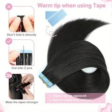 20pcs Natural Black Tape-In Human Hair Extensions 8-24 Inch Seamless Straight Clips For Women Versatile - Natural & Black - View 8
