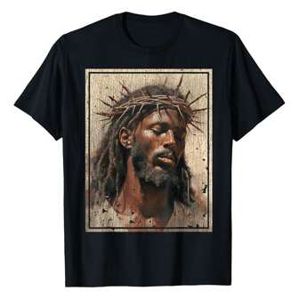 Black Jesus Shirt Face Of Jesus Cross With Crown Of Thorns T-Shirt Women's Short-Sleeved Cotton T-Shirt