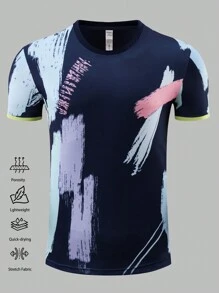 Customized Spring/Summer Men's Soccer Jersey With Personal Logo, Name And Number Printed, Breathable Sweat-Wicking Colorblock Sports T-Shirt Suitable For Badminton, Volleyball And Football Training - Royal Blue - View 3